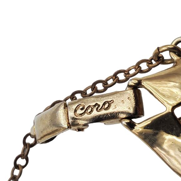 Coro Green Rhinestone Bracelet Gold Vermeil Vintage 40s Oval Link 7" L Corocraft - Picture 8 of 12